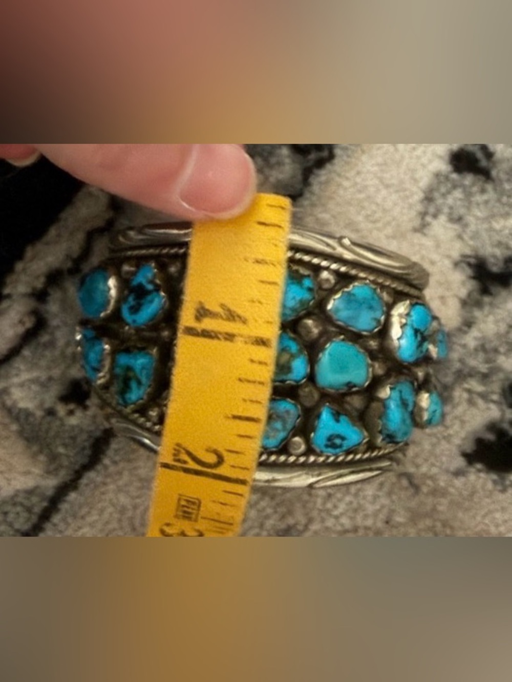 Massive Vintage Navajo Nugget Turquoise Sterling Silver Cuff Bracelet 66 Grams - Picture 2 of 9